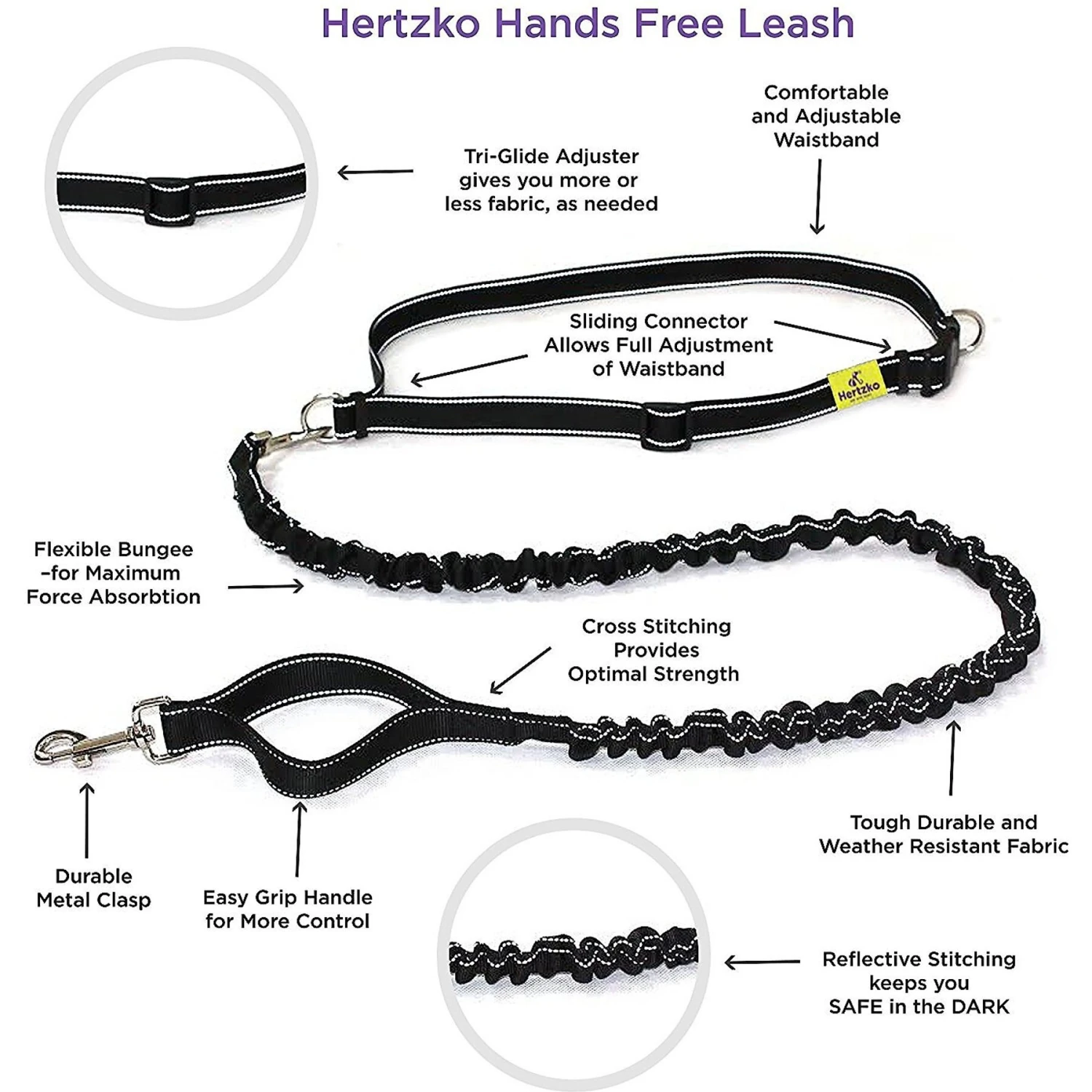 Hertzko Nylon Reflective Bungee Hands-Free Running Dog Leash 5 Hertzko Nylon Reflective Bungee Hands-Free Running Dog Leash - Image 3