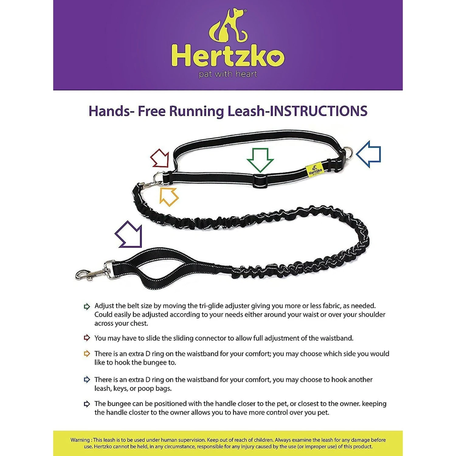 Hertzko Nylon Reflective Bungee Hands-Free Running Dog Leash 6 Hertzko Nylon Reflective Bungee Hands-Free Running Dog Leash - Image 4