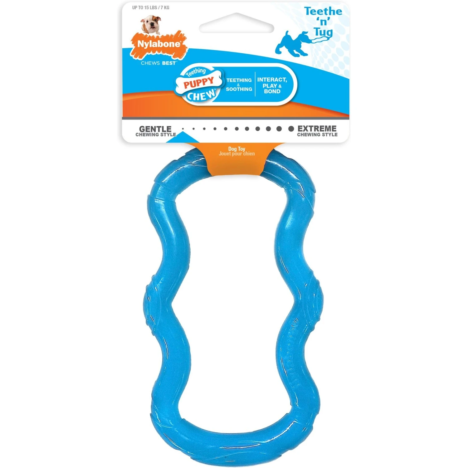 Nylabone Puppy Teethe N' Tug Toy Blue 3 Nylabone Puppy Teethe N' Tug Toy Blue
