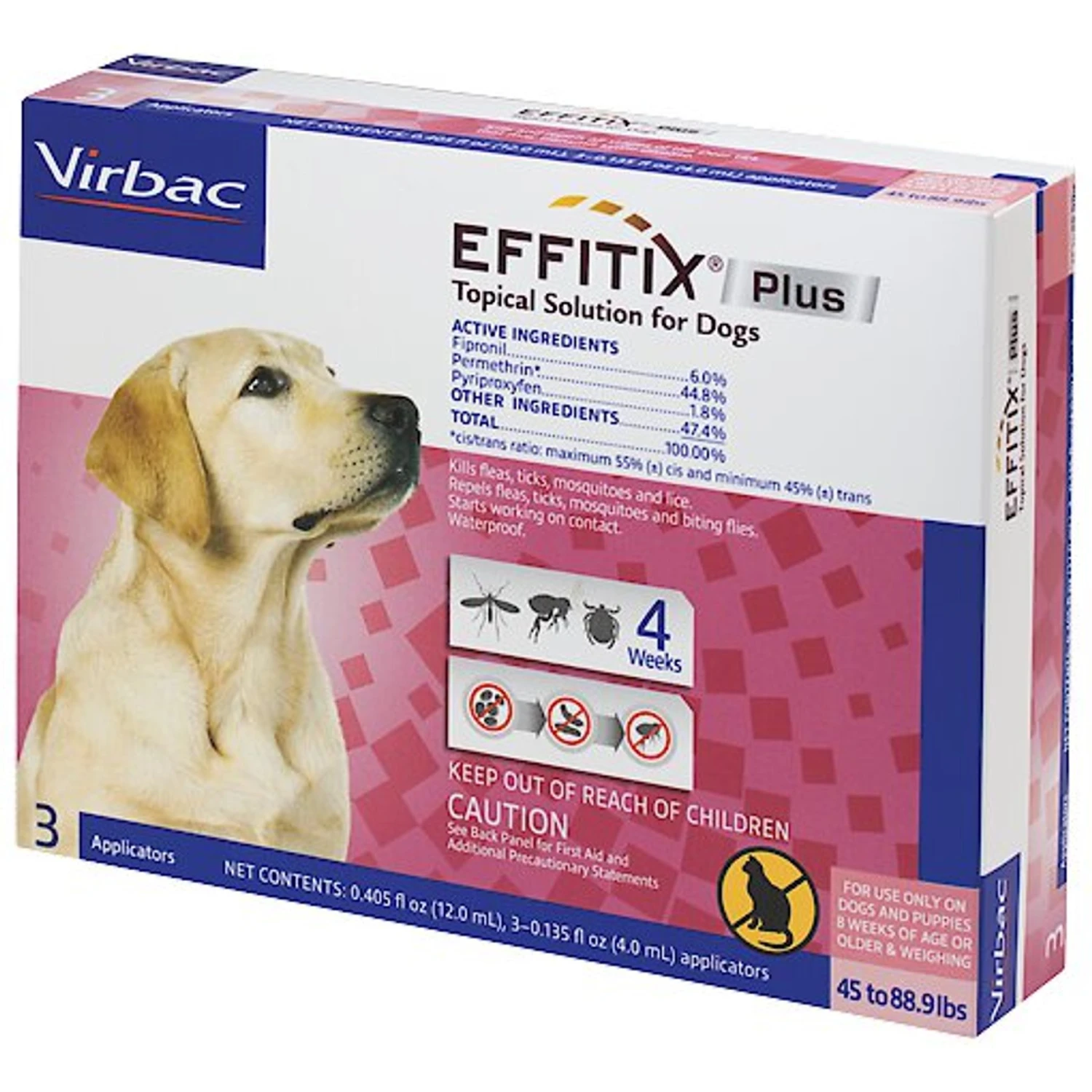 Virbac EFFITIX Flea & Tick Spot Treatment For Dogs, 45-88.9 Lbs 3 Virbac EFFITIX Flea & Tick Spot Treatment For Dogs, 45-88.9 Lbs