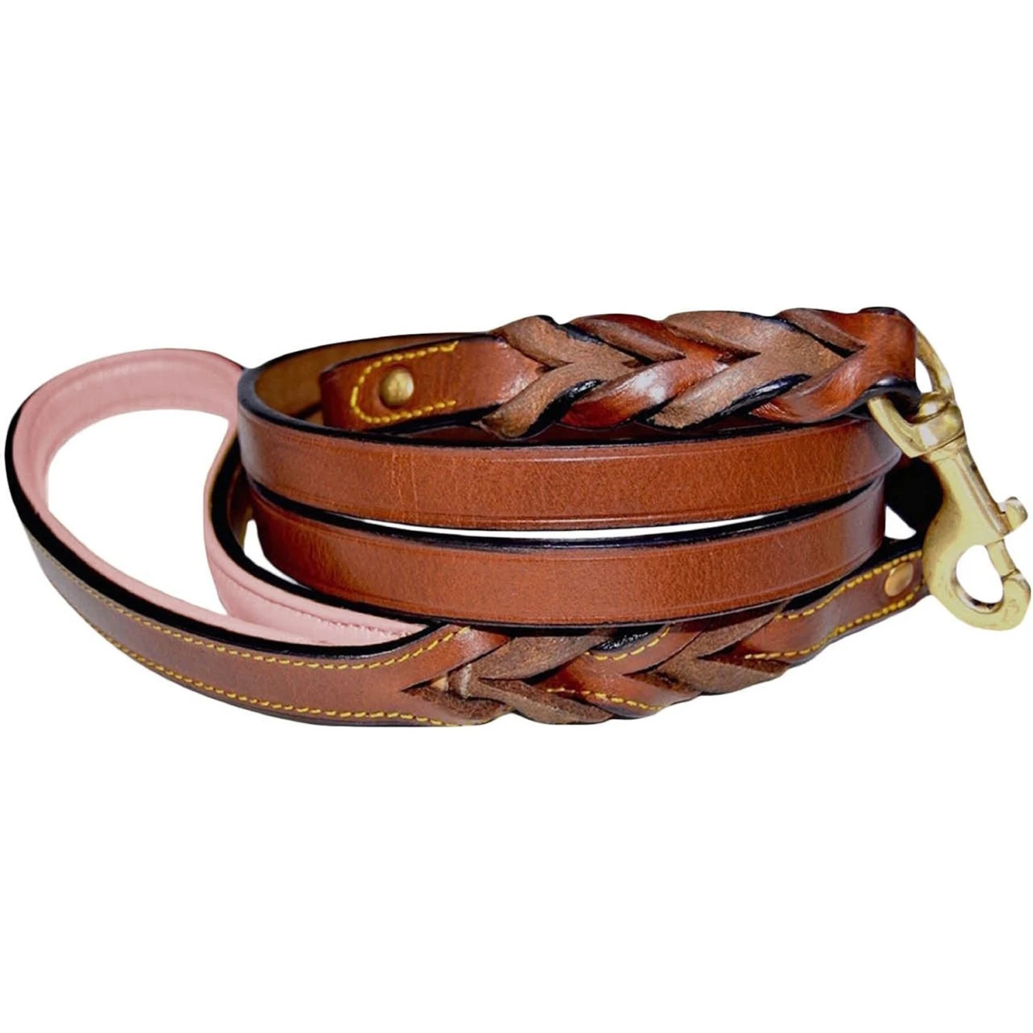 Soft Touch Collars Leather Braided Two-Tone Handle Dog Leash 3 Soft Touch Collars Leather Braided Two-Tone Handle Dog Leash