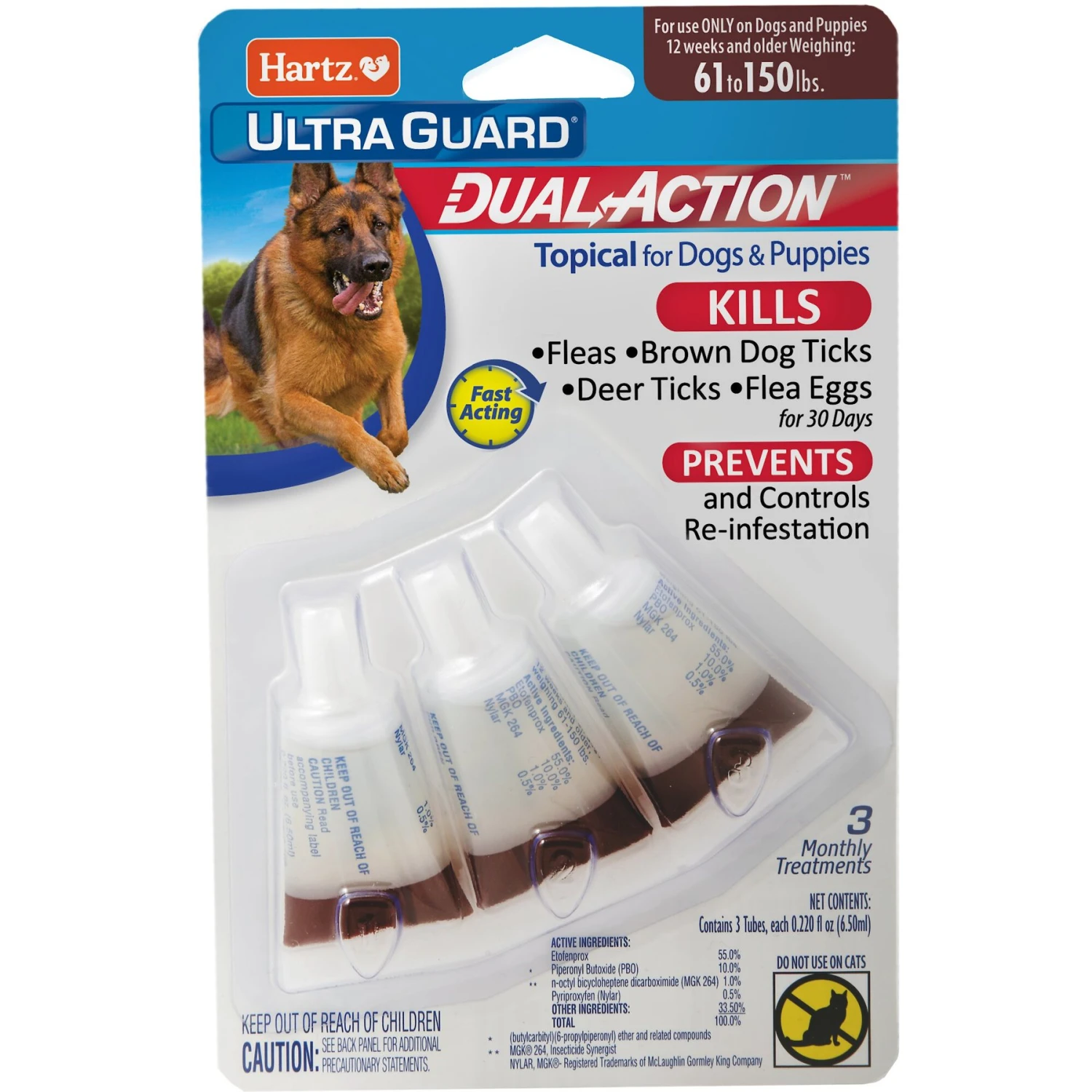 Hartz UltraGuard Dual Action Flea & Tick Spot Treatment For Dogs 61-150 Lbs+ 3 Hartz UltraGuard Dual Action Flea & Tick Spot Treatment For Dogs 61-150 Lbs+