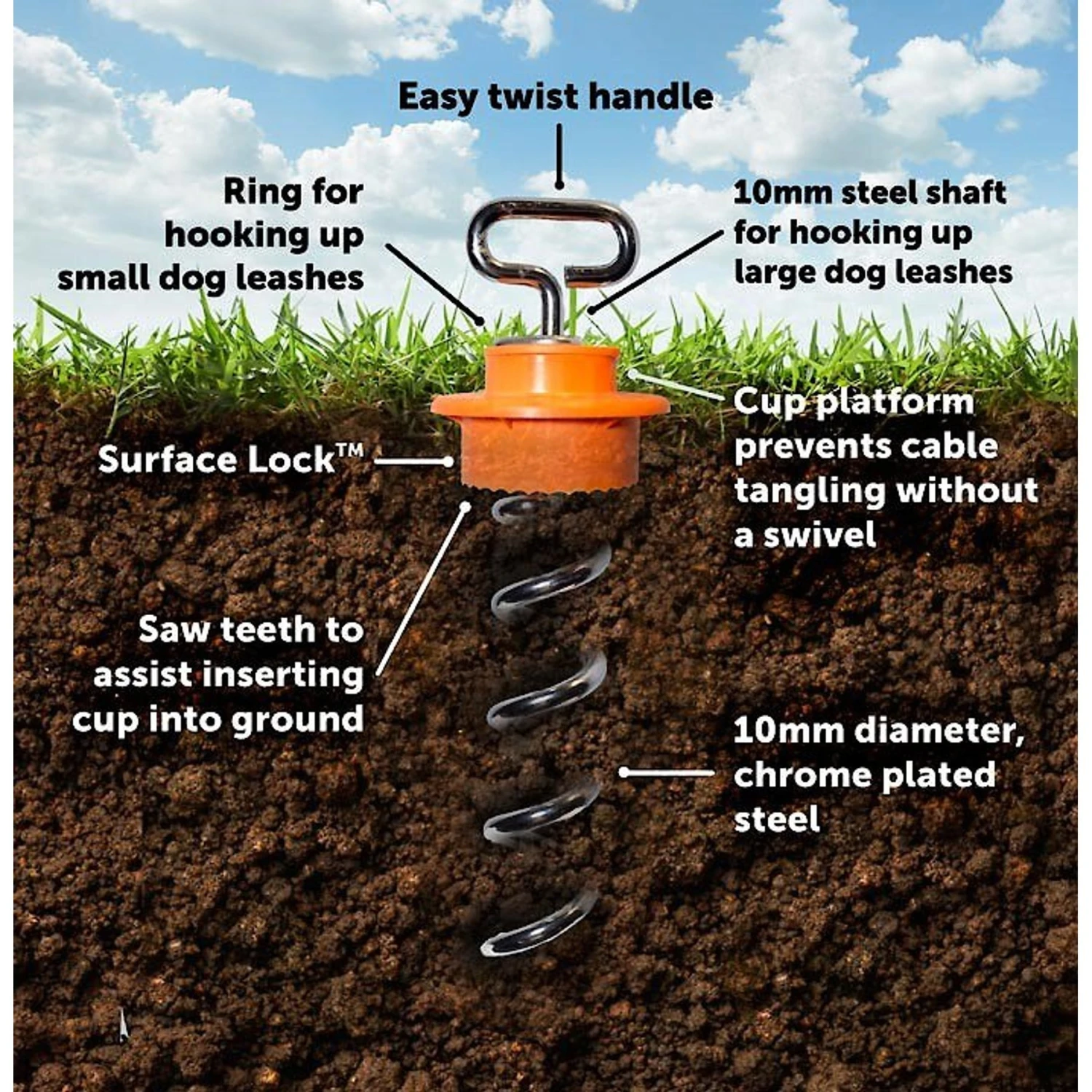 IntelliLeash Intelli-Stayk Surface-Lock Dog Tie-Out Stake 4 IntelliLeash Intelli-Stayk Surface-Lock Dog Tie-Out Stake - Image 2