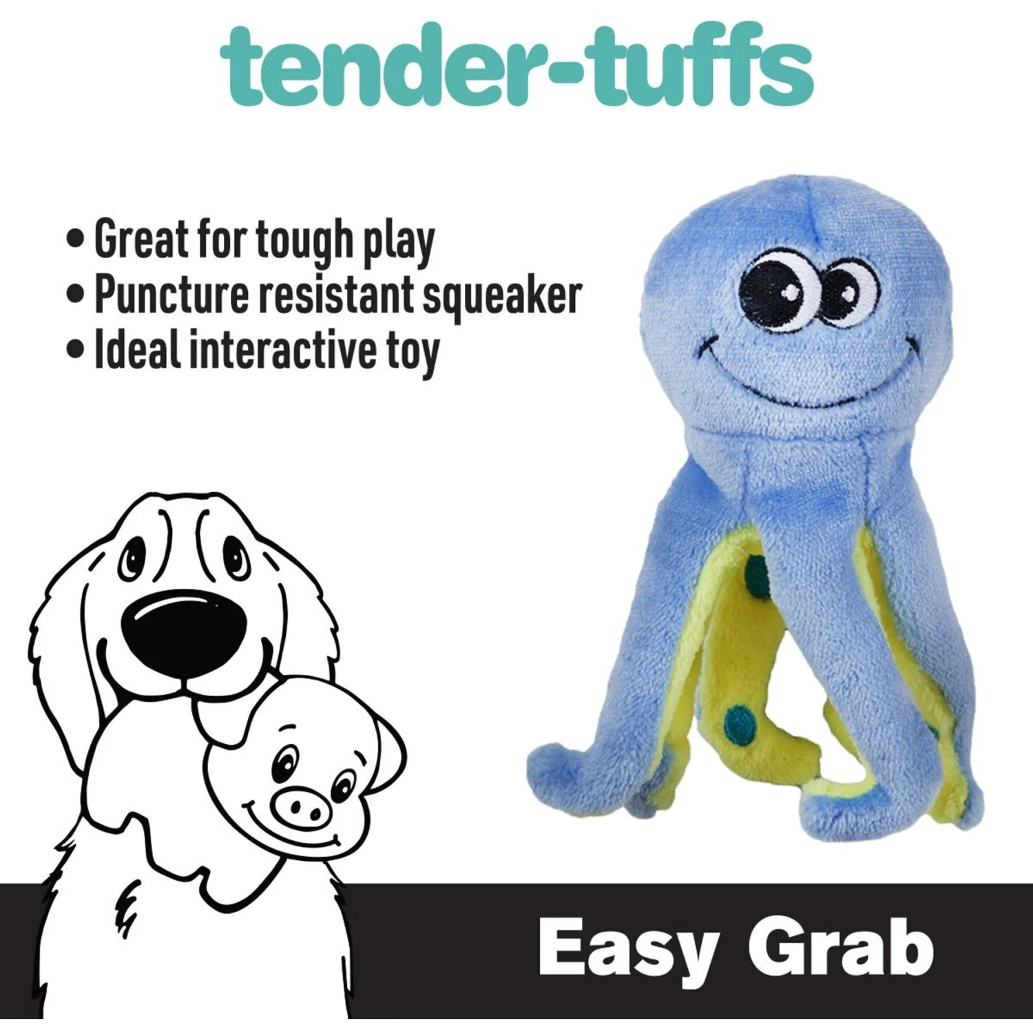 Snuggle Puppy Tender-Tuffs Curly Leg Octopus Tough Squeaky Dog Easy Grab Toy 4 Snuggle Puppy Tender-Tuffs Curly Leg Octopus Tough Squeaky Dog Easy Grab Toy - Image 2