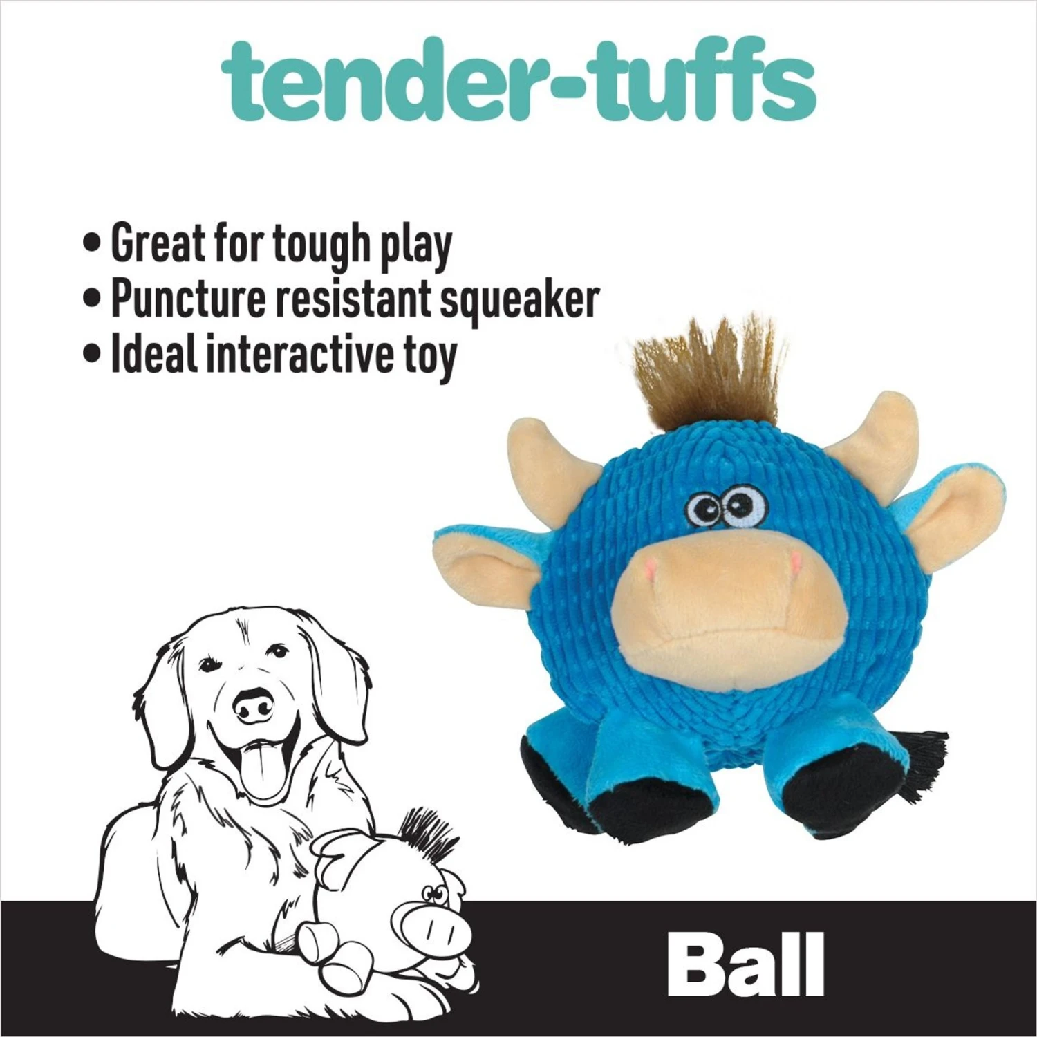 Snuggle Puppy Tender Tuffs Round Blue Cow Plush Squeaky Dog Toy, Blue 4 Snuggle Puppy Tender Tuffs Round Blue Cow Plush Squeaky Dog Toy, Blue - Image 2