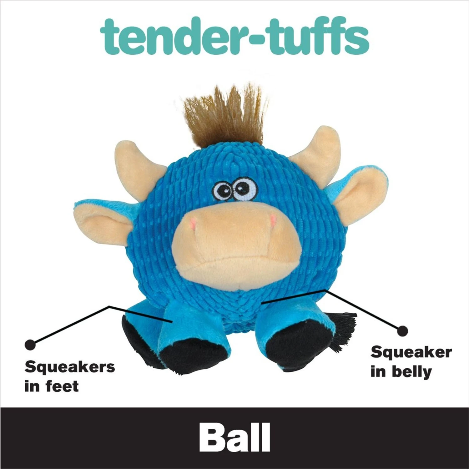 Snuggle Puppy Tender Tuffs Round Blue Cow Plush Squeaky Dog Toy, Blue 5 Snuggle Puppy Tender Tuffs Round Blue Cow Plush Squeaky Dog Toy, Blue - Image 3