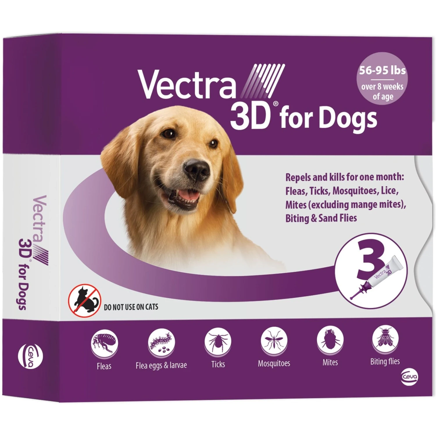 Vectra 3D Flea & Tick Spot Treatment For Dogs, 56-95 Lbs 3 Vectra 3D Flea & Tick Spot Treatment For Dogs, 56-95 Lbs