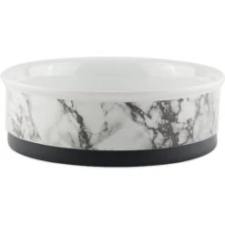 Bone Dry Non-Skid White Marble Ceramic Dog & Cat Bowl Set
