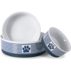 Bone Dry Striped Non-Skid Ceramic Dog & Cat Bowl Set -Blue Buffalo Shop 185464 PT5. AC SS1800 V1599199276