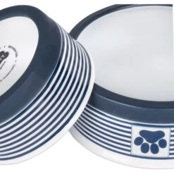 Bone Dry Striped Non-Skid Ceramic Dog & Cat Bowl Set -Blue Buffalo Shop 185464 PT6. AC SS1800 V1599194467