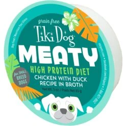 Tiki Dog Meaty High Protein Diet Chicken With Duck Recipe In Broth Grain-Free Wet Dog Food, 3-oz Cup, Case Of 4