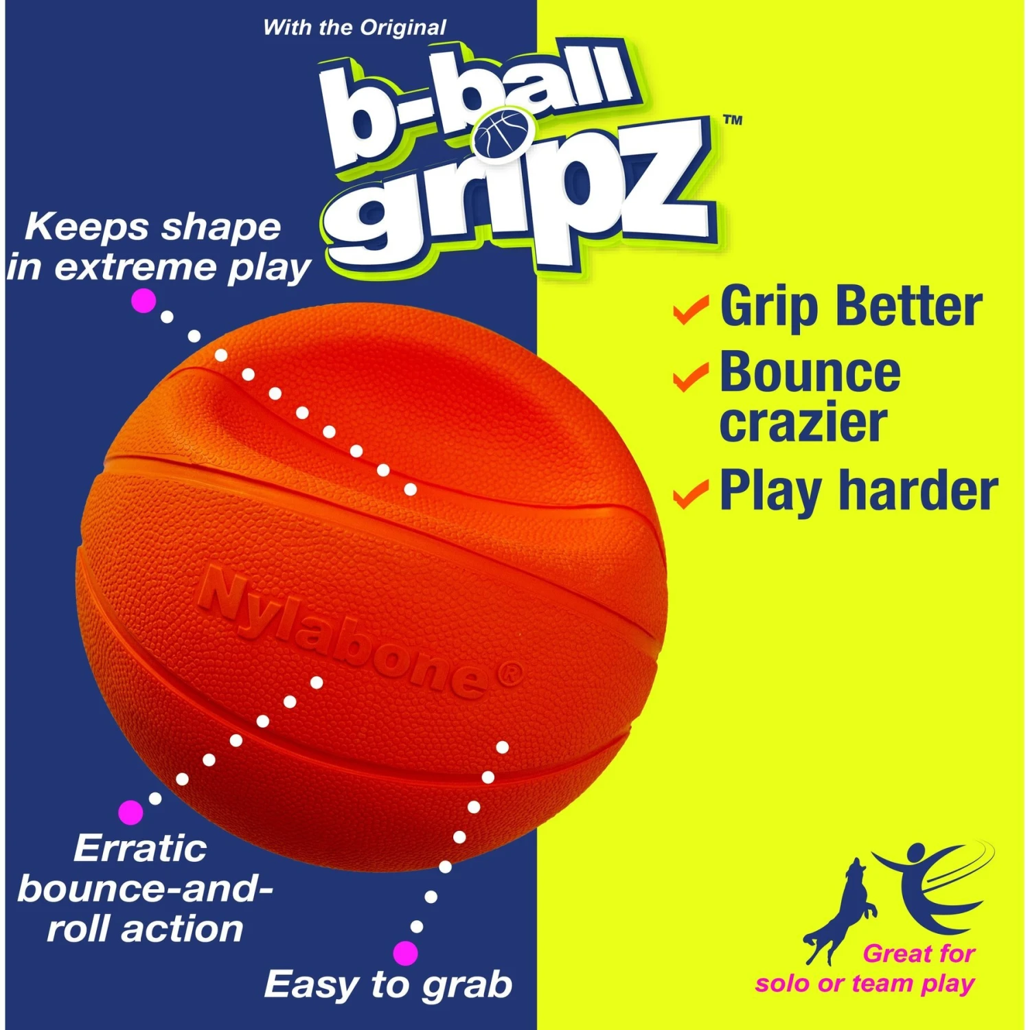 Nylabone Power Play Basketball B-Ball Gripz Dog Toy 4 Nylabone Power Play Basketball B-Ball Gripz Dog Toy - Image 2