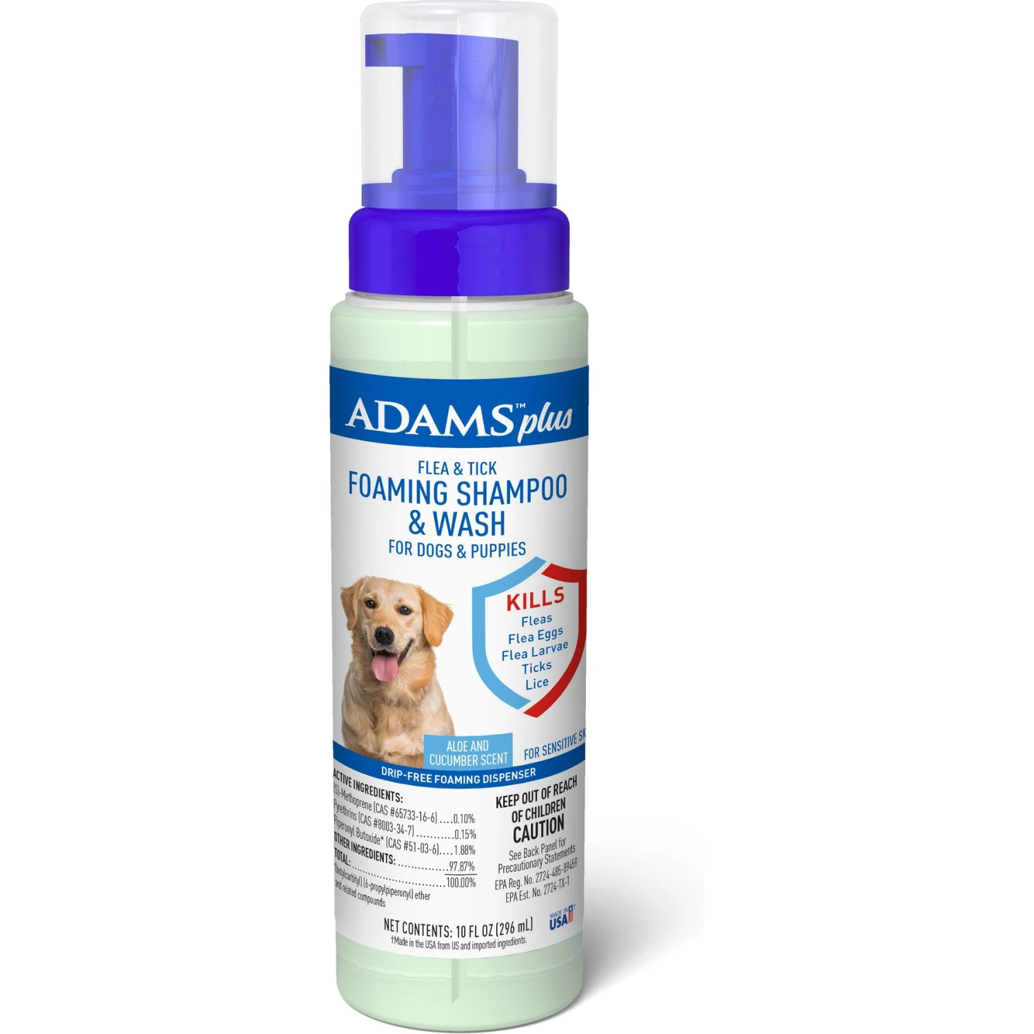Adams® Adams Plus Flea & Tick Aloe & Cucumber Scent Sensitive Skin Foaming Dog Shampoo, 10-oz Bottle 3 Adams® Adams Plus Flea & Tick Aloe & Cucumber Scent Sensitive Skin Foaming Dog Shampoo, 10-oz Bottle