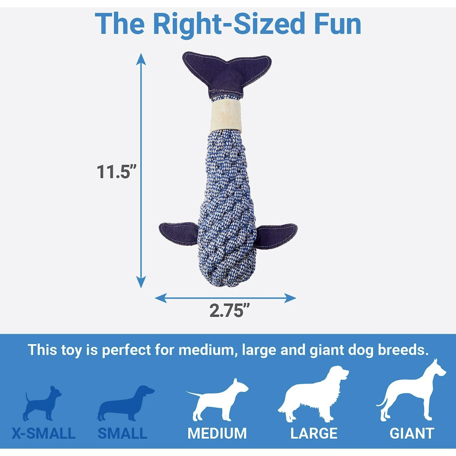 Bones & Chews Rope Whale Crinkle With Bone Dog Toy, 12" 4 Bones & Chews Rope Whale Crinkle With Bone Dog Toy, 12" - Image 2