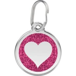 Red Dingo Glitter Heart Stainless Steel Personalized Dog & Cat ID Tag