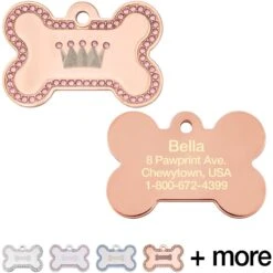 Quick-Tag Diva Bone & Etched Crown Personalized Dog ID Tag