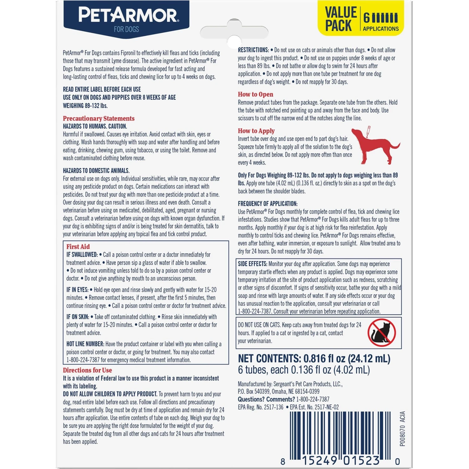 PetArmor Flea & Tick Spot Treatment For Dogs, 89 - 132 Lbs 4 PetArmor Flea & Tick Spot Treatment For Dogs, 89 - 132 Lbs - Image 2