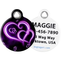 Dog Tag Art Neon Purple Hearts Personalized Dog & Cat ID Tag