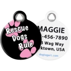 Dog Tag Art Rescue Dogs Rule Pink Personalized Dog ID Tag
