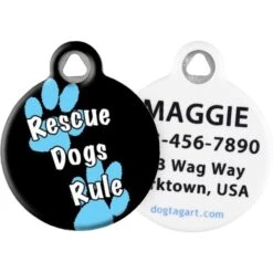 Dog Tag Art Rescue Dogs Rule Blue Personalized Dog ID Tag
