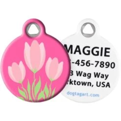 Dog Tag Art Pink Tulips Personalized Dog & Cat ID Tag