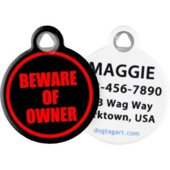 Dog Tag Art Beware Of Owner Personalized Dog & Cat ID Tag