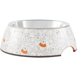 Disney Winnie The Pooh Non-Skid Stainless Steel With Melamine Stand Dog & Cat Bowl, Orange