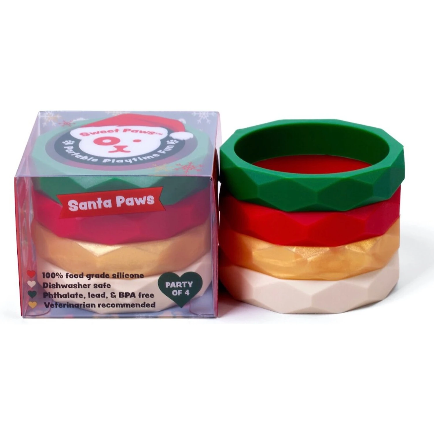 Sweet Paws Santa Paws Stack Wearable Puppy Teether Dog Toy, 4 Count 3 Sweet Paws Santa Paws Stack Wearable Puppy Teether Dog Toy, 4 Count