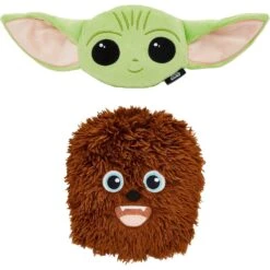 STAR WARS THE MANDALORIAN GROGU Round Plush Squeaky Dog Toy & STAR WARS CHEWBACCA Round Plush Squeaky Dog Toy