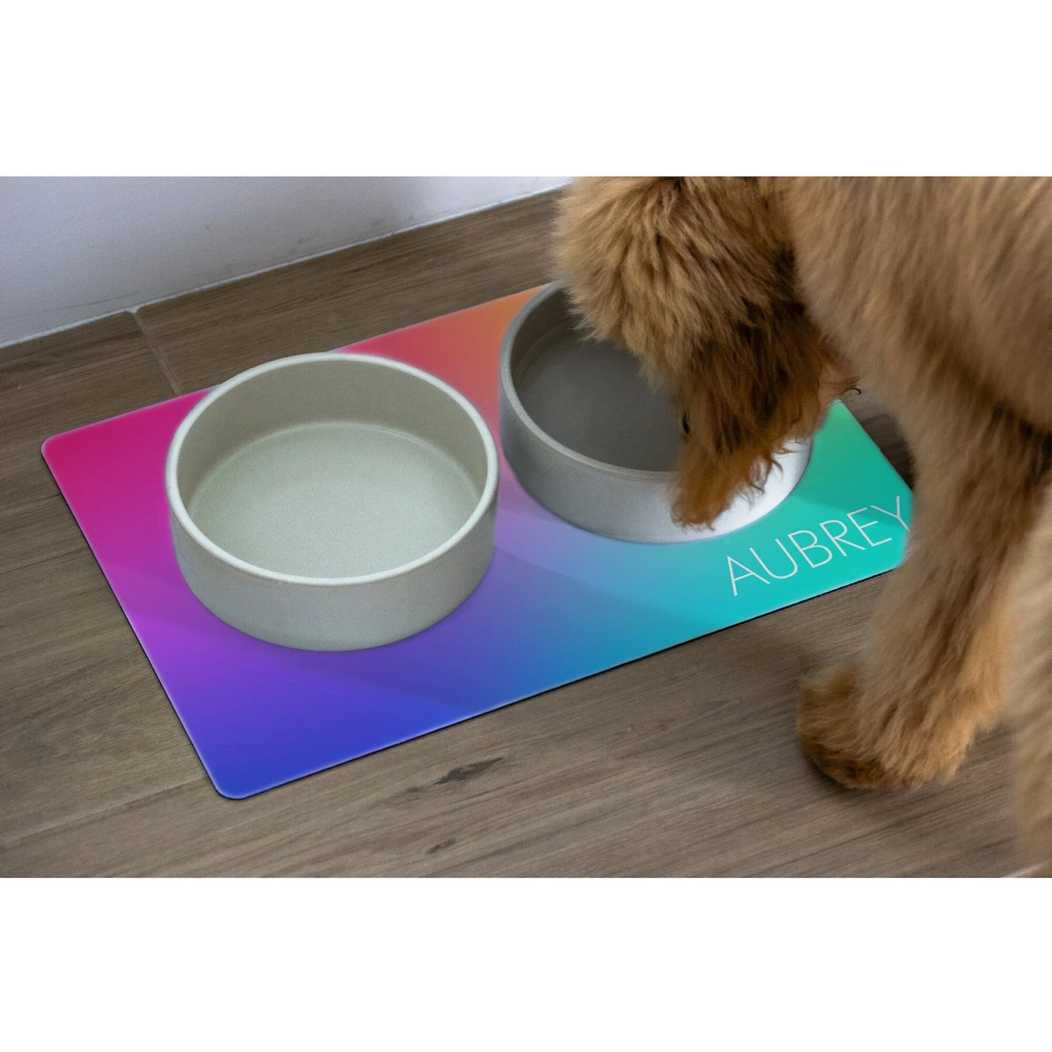 904 Custom Personalized Rainbow Watercolor Modern Dog & Cat Placemat 4 904 Custom Personalized Rainbow Watercolor Modern Dog & Cat Placemat - Image 2