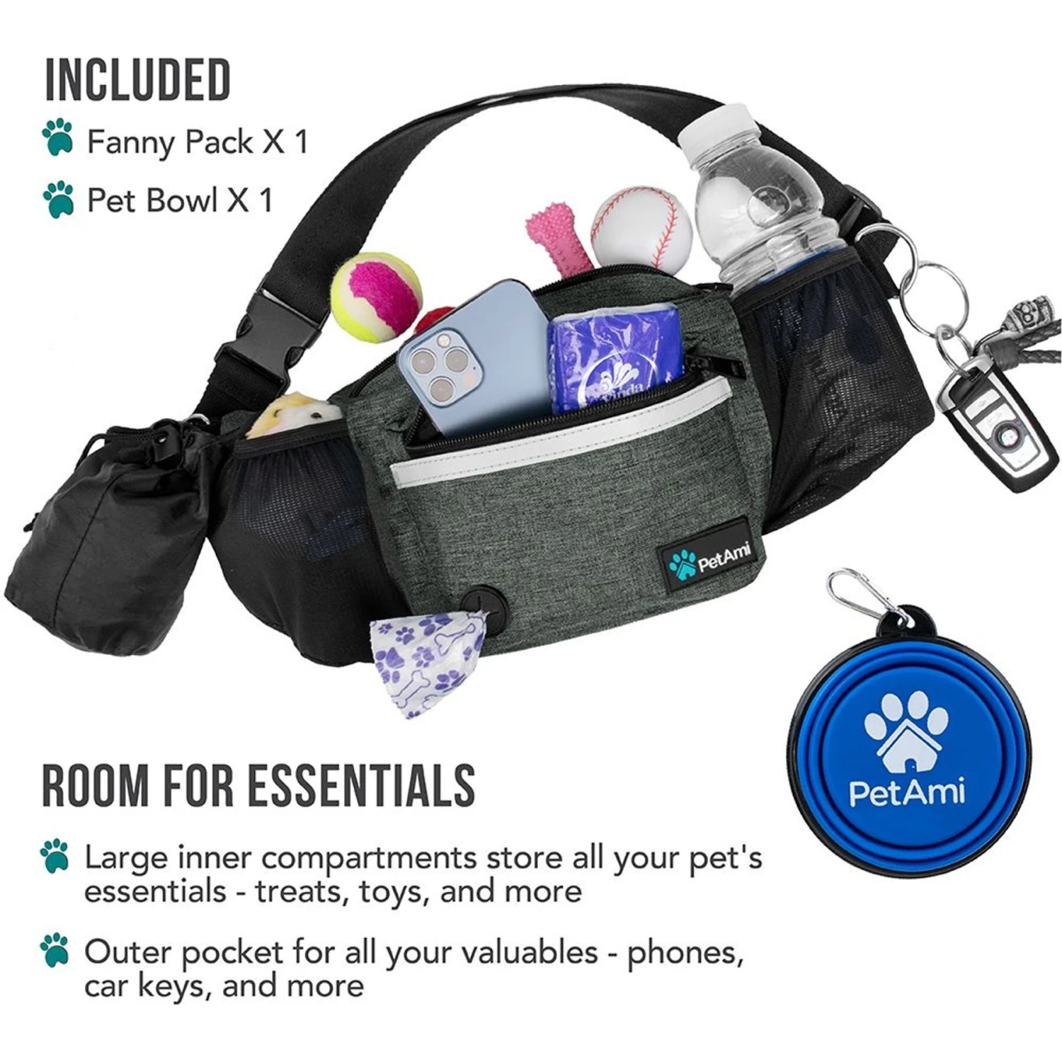 PetAmi Dog & Cat Fanny Pack With Travel Bowl 4 PetAmi Dog & Cat Fanny Pack With Travel Bowl - Image 2