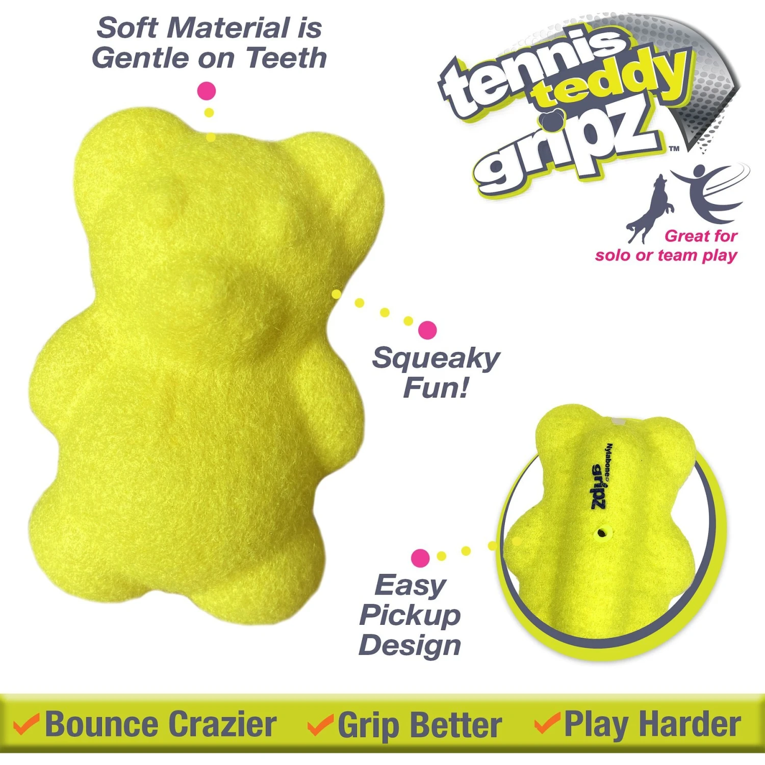 Nylabone Power Play Tennis Teddy Gripz Dog Toy 4 Nylabone Power Play Tennis Teddy Gripz Dog Toy - Image 2