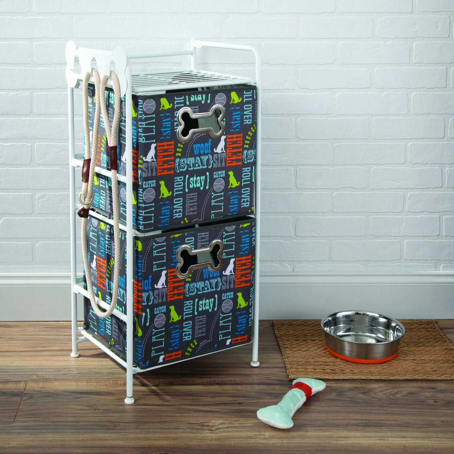 Paw Prints Pet Station Three Shelf Flip Hook Collapsible Dog Bins, White, Large 3 Paw Prints Pet Station Three Shelf Flip Hook Collapsible Dog Bins, White, Large