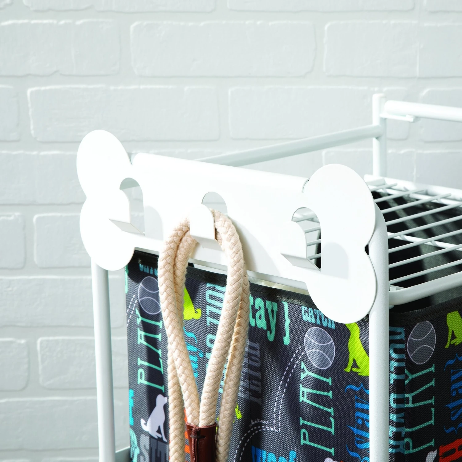 Paw Prints Pet Station Three Shelf Flip Hook Collapsible Dog Bins, White, Large 6 Paw Prints Pet Station Three Shelf Flip Hook Collapsible Dog Bins, White, Large - Image 4