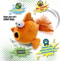 GoDog Action Plush Gold Fish Animated Squeaker Dog Toy -Blue Buffalo Shop 362830 PT3. AC SS1800 V1642635728