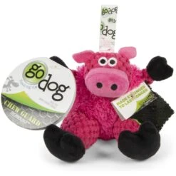 GoDog Checkers Sitting Pig Squeaker Dog Toy, Pink