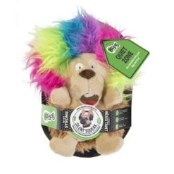 GoDog Silent Squeak Crazy Hairs Hedgehog Dog Toy, Brown