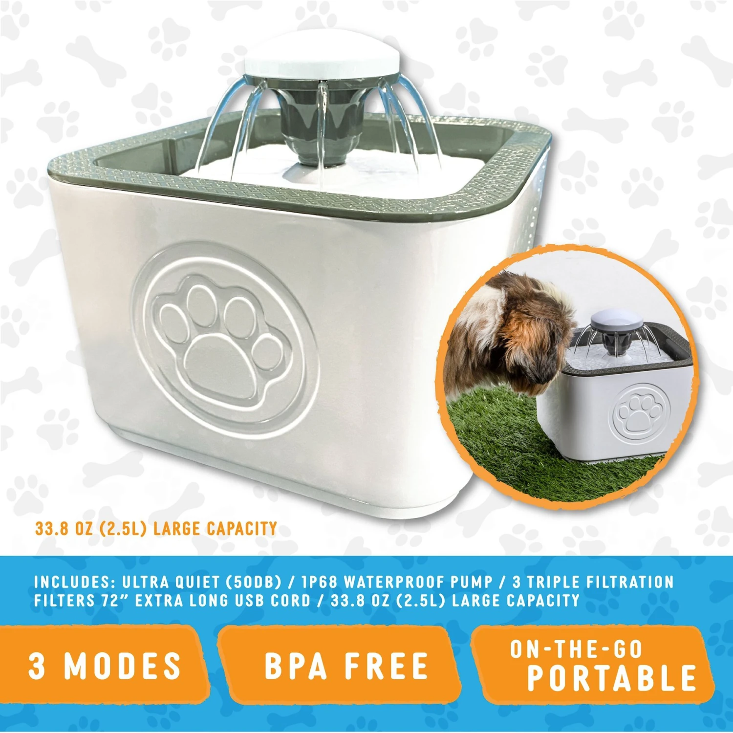 PawPerfect Cat & Dog Water Fountain, White 3 PawPerfect Cat & Dog Water Fountain, White