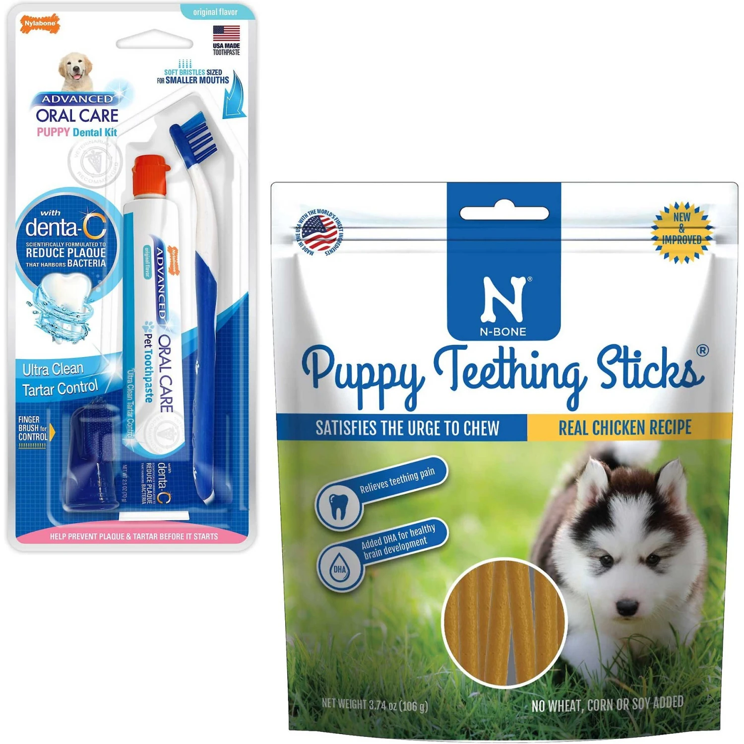Nylabone Advanced Oral Care Original Flavor Puppy Dental Kit & N-Bone Puppy Teething Sticks Chicken Flavor Dog Treats 3 Nylabone Advanced Oral Care Original Flavor Puppy Dental Kit & N-Bone Puppy Teething Sticks Chicken Flavor Dog Treats