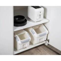 Hanamya Pet Food Storage Container With Measuring Cup, White & Gray -Blue Buffalo Shop 511766 PT3. AC SS1800 V1649204867