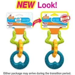 Nylabone Puppy Power Chew Teething Toy Rings Dogs Bacon Yellow -Blue Buffalo Shop 54231 PT7. AC SS1800 V1688156774