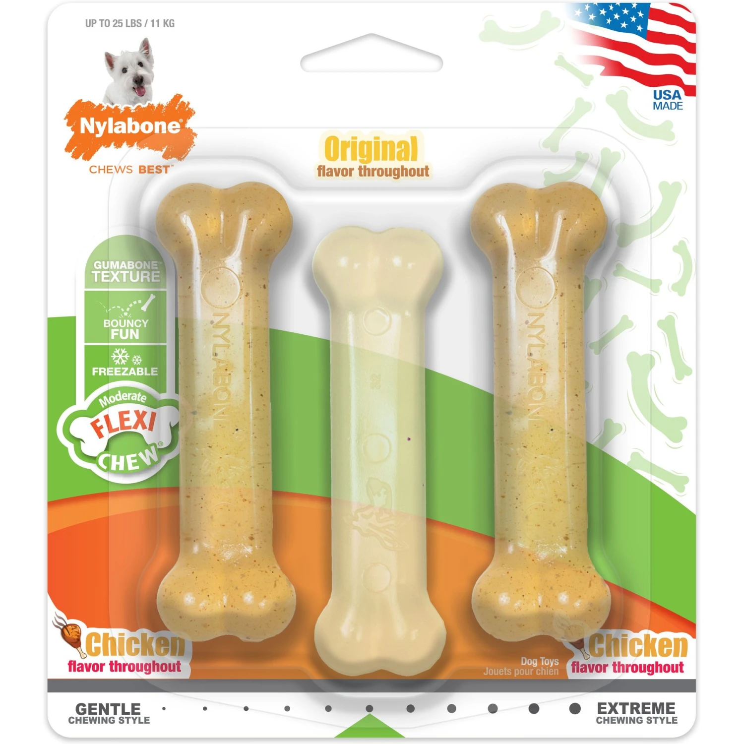 Nylabone FlexiChew Moderate Dog Chew Toys Triple Pack Variety 3 Nylabone FlexiChew Moderate Dog Chew Toys Triple Pack Variety