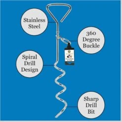 SunGrow Dog Tie Out Cable Stake, Escape Proof For Outside Training & Camping Gear -Blue Buffalo Shop 604502 PT3. AC SS1800 V1675806856