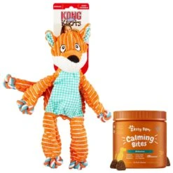 Zesty Paws Hemp Calming Bites Peanut Butter Flavored Soft Chews Composure & Relaxation Supplement For Dogs & KONG Floppy Knots Dog Toy, Fox