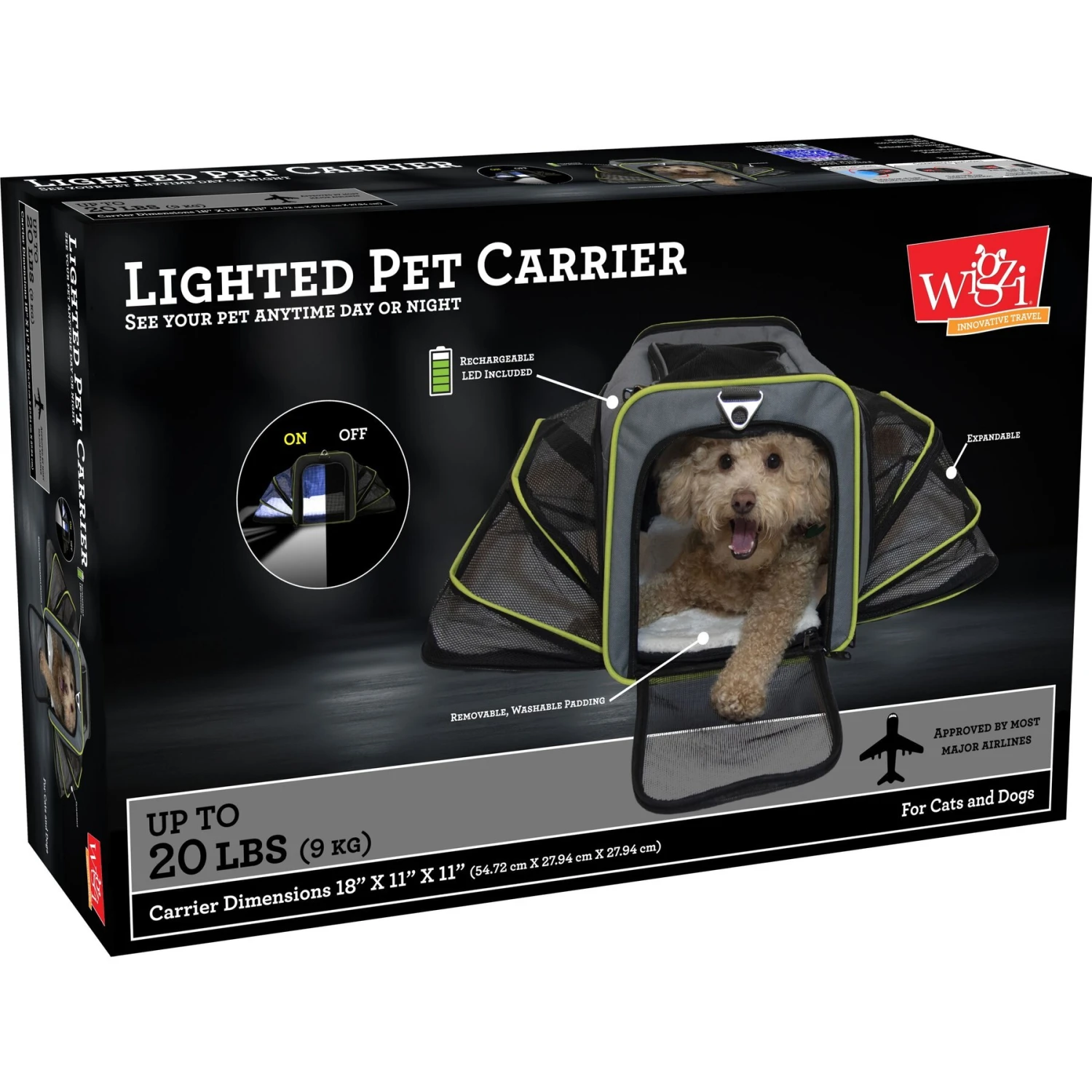 Wigzi "Lighted LED" Expandable Dog & Cat Travel Carrier, Gray, Small 11 Wigzi "Lighted LED" Expandable Dog & Cat Travel Carrier, Gray, Small - Image 9