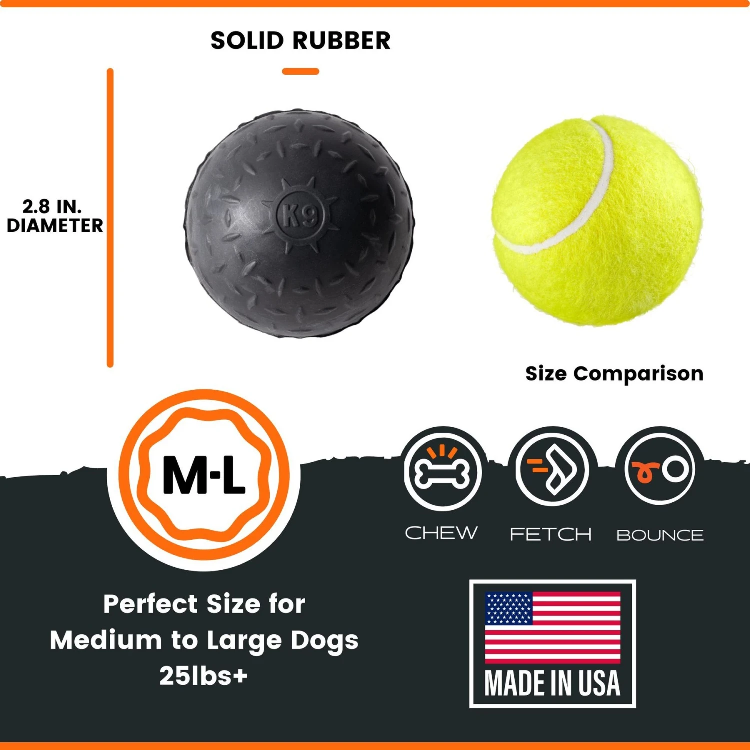 Monster K9 Dog Toys Ultra Durable Dog Ball, Black 5 Monster K9 Dog Toys Ultra Durable Dog Ball, Black - Image 3