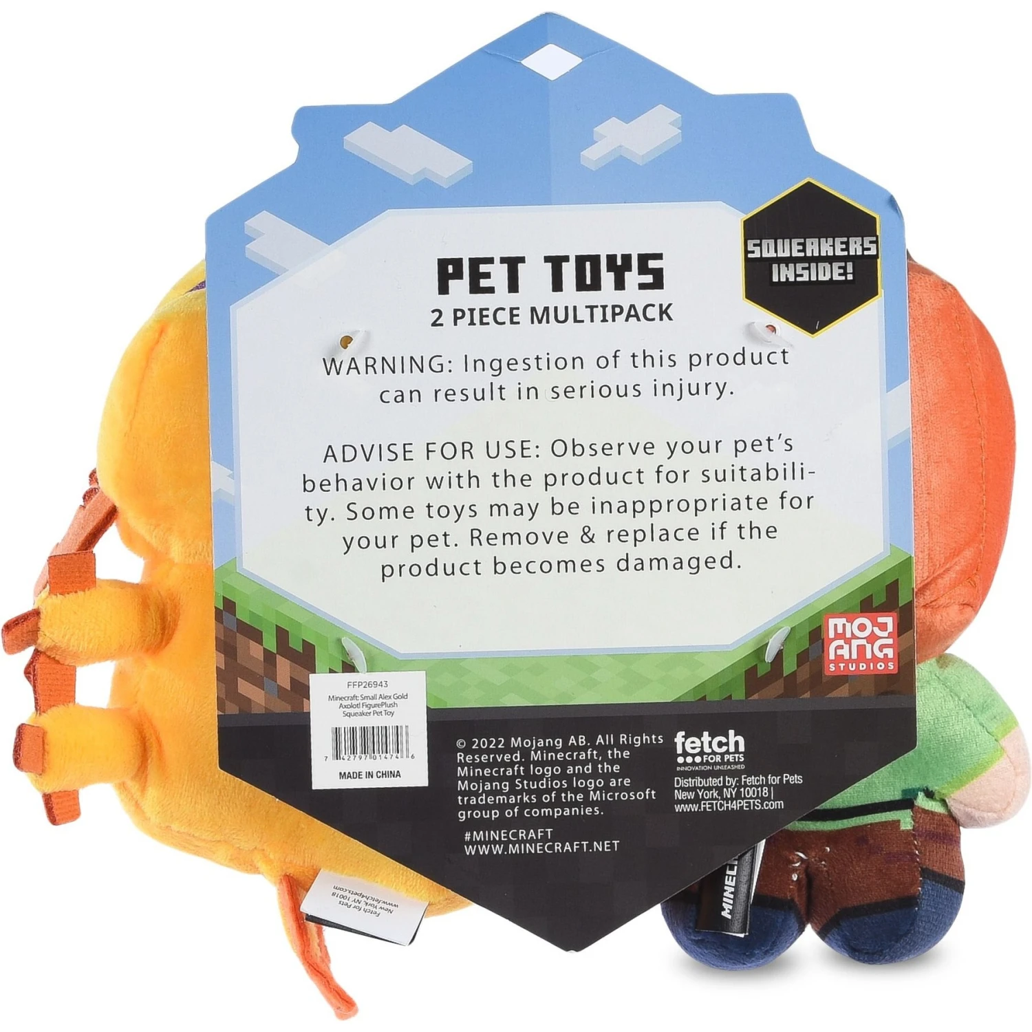 Fetch For Pets Minecraft Alex & Gold Axolotl Figure Plush Squeaky Dog Toy, Small, 2 Count 5 Fetch For Pets Minecraft Alex & Gold Axolotl Figure Plush Squeaky Dog Toy, Small, 2 Count - Image 3
