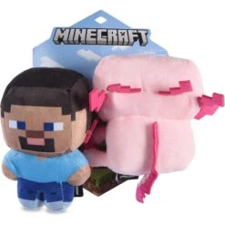 Fetch For Pets Minecraft Steve & Leucistic Axolotl Figure Plush Squeaky Dog Toy, Small, 2 Count