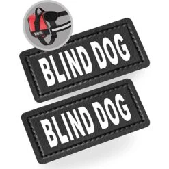 Industrial Puppy "Blind Dog" Velcro Patches For Dog Harness, Black/White, 2 Count