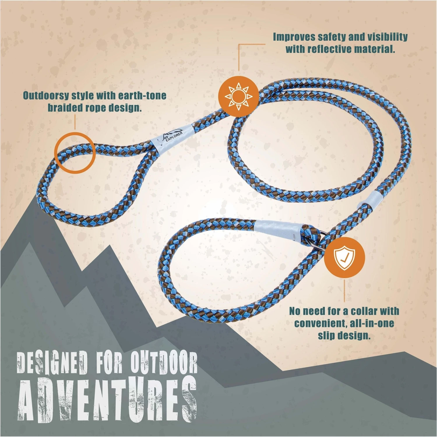 K9 Explorer Reflective Braided Rope Slip Dog Leash 4 K9 Explorer Reflective Braided Rope Slip Dog Leash - Image 2